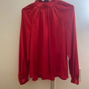 Worthington red satin look/feel blouse -100% polyester